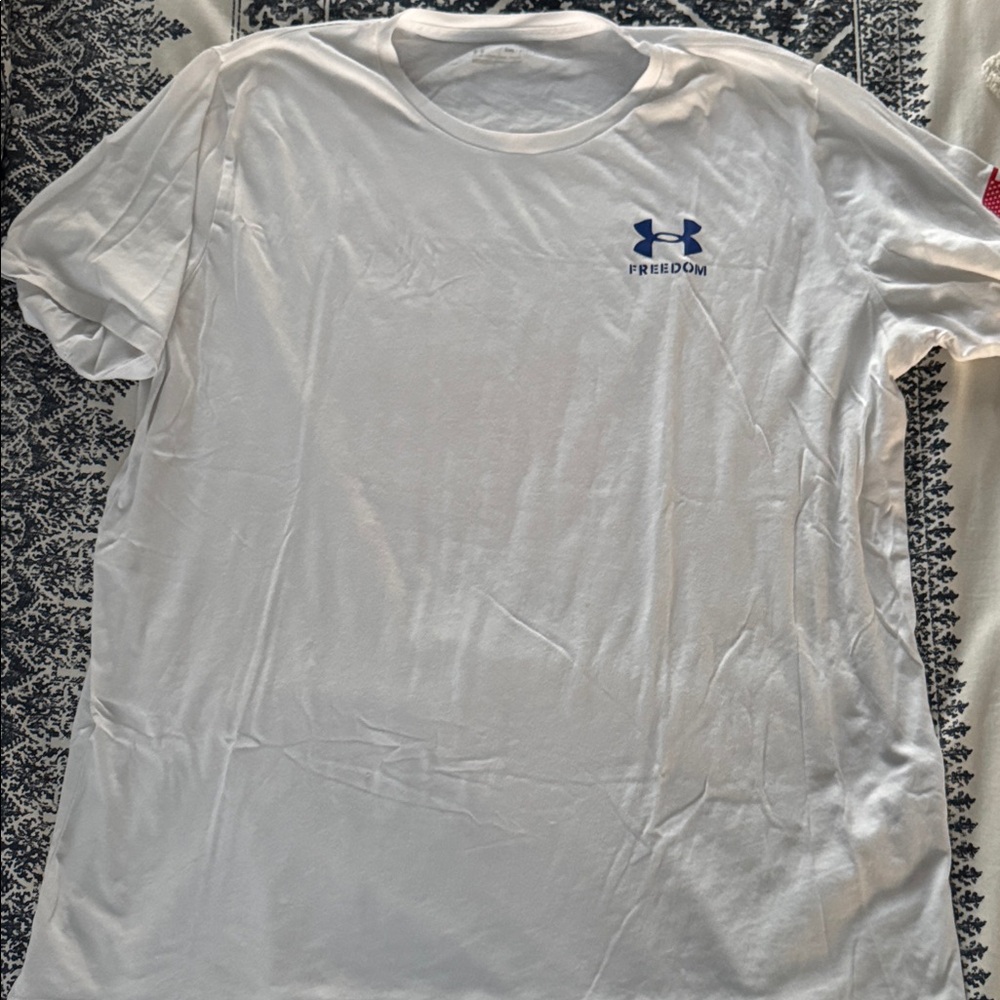 Under Armour Men's White Tee with Blue Logo